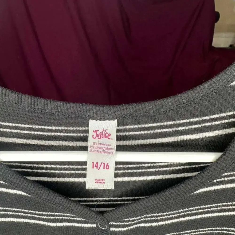 Justice Girls Black and White Striped Midi Dress Size 14/16
